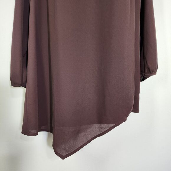 Chico's Womens Top Size 1 Medium Brown Asymmetrical Hem Grommet Cold Shoulder - Picture 6 of 14